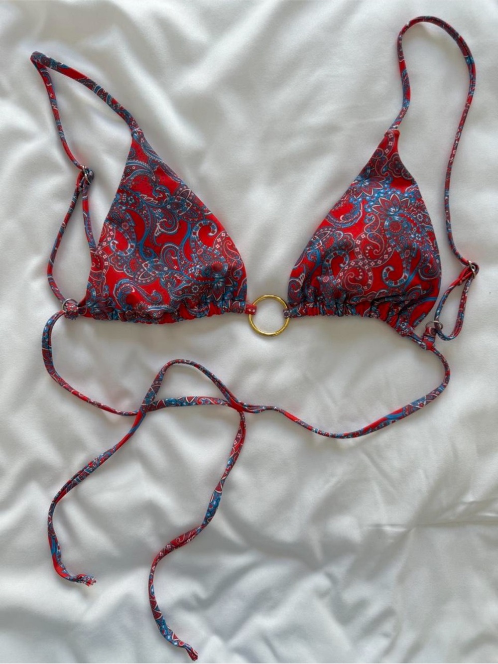 Red and Blue Triangle Bikini Top Bandana design with Gold Ring
